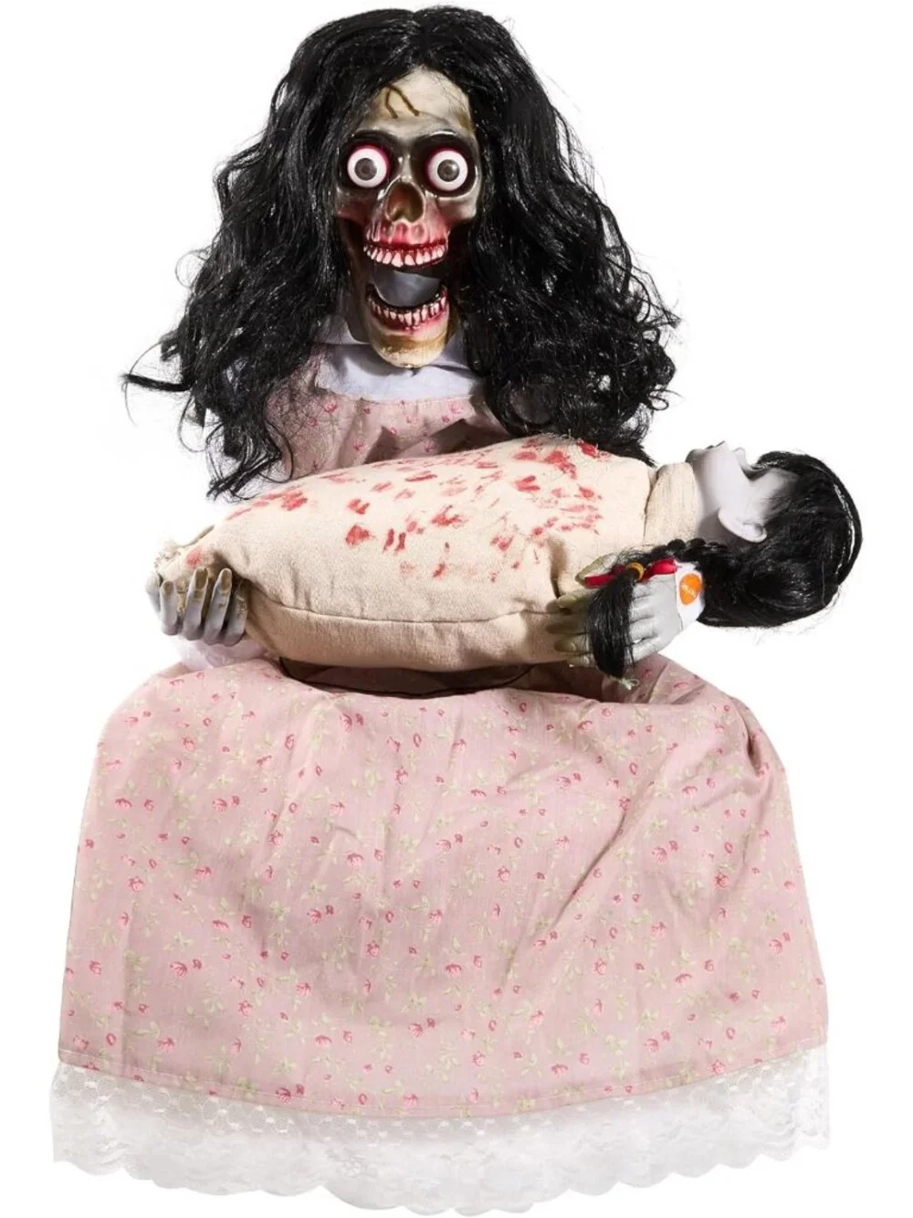 Creepy Sitting Skeleton & Doll Animatronics with Sound, Light Up Eyes